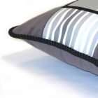 Detail of the cushion Between us. Outline black twisted piping with , gray velvet corner and striped pieces.