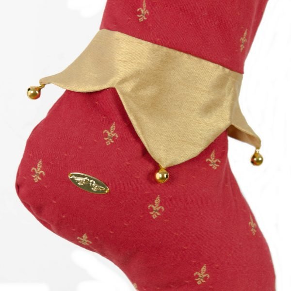 Red and gold Christmas stocking Quintin with bells