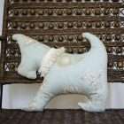 Felicity dog pillow in green and brown toile