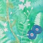 Detail of the artwork Faire sa place - Silk, embroidery, lace on cyanotype - flowers and ferns