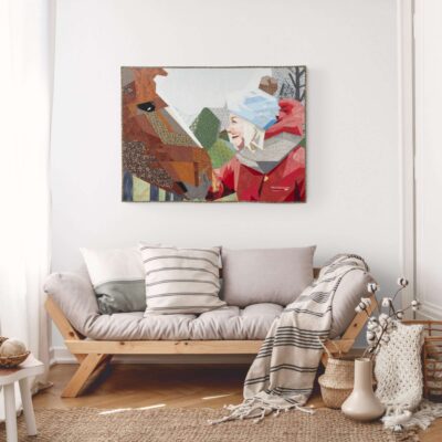 Tableau d'art textile La rencontre dans un salon décontracté