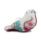 Oiseau à suspendre Oiseau du paradis en coton imprimé rose, turquoise et vert sur fond blanc.