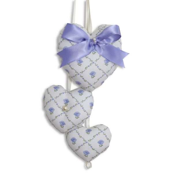 Trio of hearts Laura floral periwinkle blue
