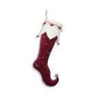Bas de Noël Frisou en velours rouge et blanc cassé avec grelots