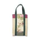Bayadou compartmented bag, forest green, beige and pink handles bag