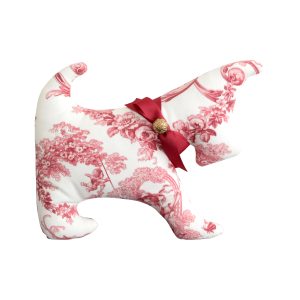 Chien en toile de Jouy rouge Adélaïde par Christine Grenier