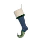Blue, green and ivory Willi elf stocking by Christine Grenier.