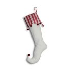 Christmas stocking in ivory velvet with red and ivory stripes
