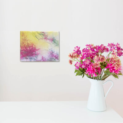 Œuvre d’art textile abstraite de Christine Grenier, souvenirs lumineux d’été