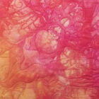 Détail du tableau Un vague souvenir, art abstrait en tissu, rose et orange.
