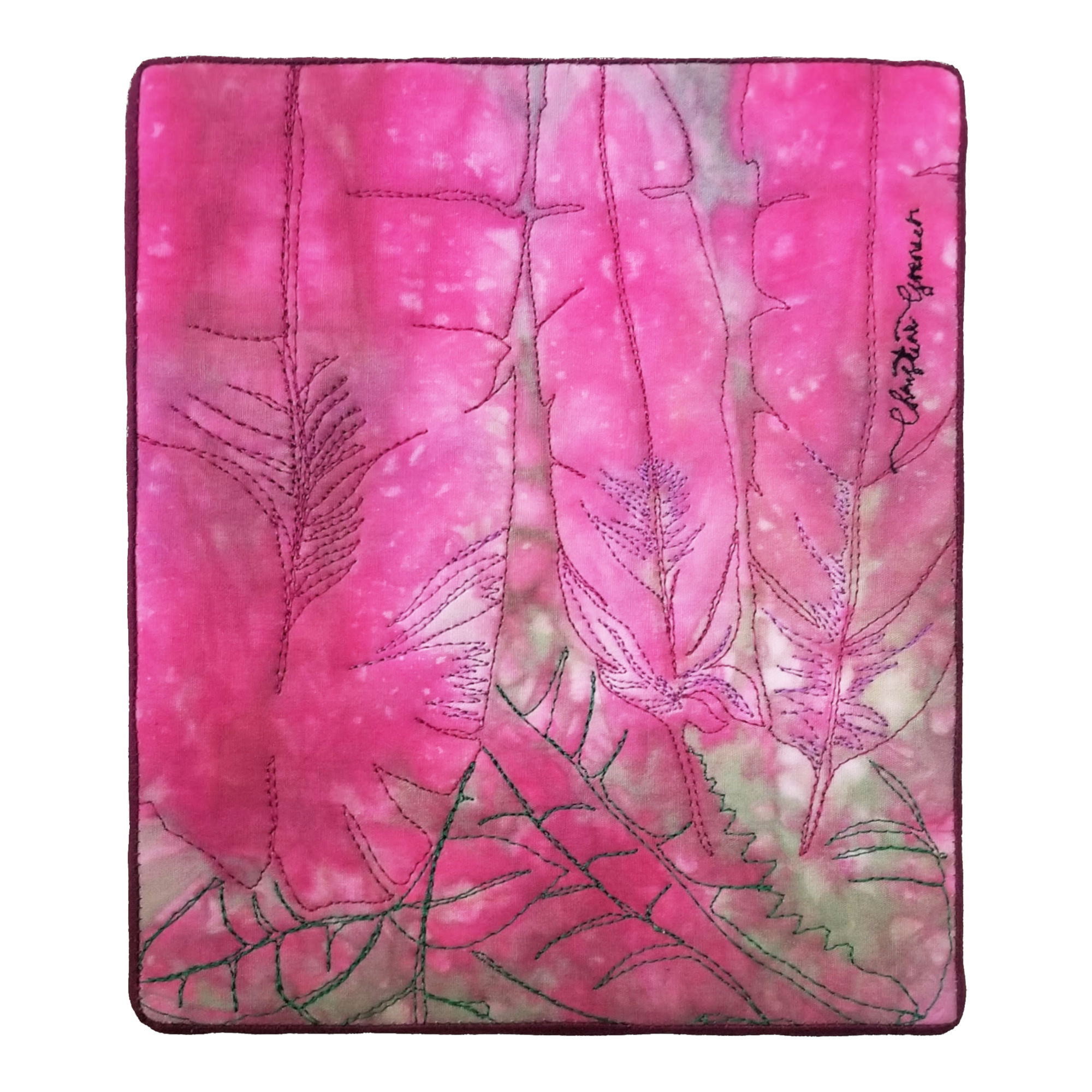 Mémoire-fossile-f-blanc Odeur d’été,tableau en tissu,art textile,œuvre d’art textile,pièce unique,fait main au Québec,textile contemporain,peinture textile abstraite,matelassage à la machine,teinture,décoration artistique,tableau végétal abstrait,couleurs rose jaune vert blanc,collection Les mémoires oubliées,œuvre abstraite,cadeau artistique,mémoire,souvenir,enfance