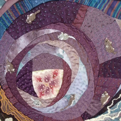 Détail du tableau Des souris dans ma tête symbolisant la course effrénée des idées en spirale représentée par des souris.
