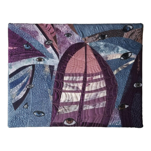 Tableau d'art textile Leurs regards de Christine Grenier symbolisant la peur du jugement.